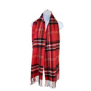 Red Tartan Plaid Scarf – Soft Fringe Winter Wrap Preppy Holiday Style